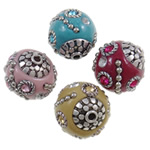 Indonesia Jewelry Beads, with Zinc Alloy, Drum, with rhinestone cadmium free, 18x17- Approx 2mm 