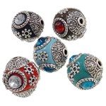 Indonesia Jewelry Beads, with Zinc Alloy, Drum, with rhinestone cadmium free, 15x15- Approx 2mm 