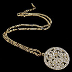 Zinc Alloy Iron Chain Necklace, with iron chain, Flat Round, plated, Customized & with rhinestone nickel, lead & cadmium free .5 Inch 