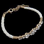 PU Leather Cord Bracelets, Zinc Alloy, with PU Leather, gold color plated, with rhinestone nickel, lead & cadmium free .5 Inch 