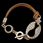 PU Leather Cord Bracelets, Zinc Alloy, with PU Leather, with rhinestone, nickel, lead & cadmium free Inch 