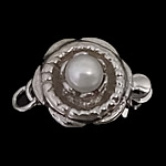 Sterling Silver Box Clasp, 925 Sterling Silver, Flower, plated, with pearl & single-strand 