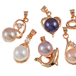 Cultured Freshwater Pearl Brass Pendant, rose gold color plated, mixed colors, 19x17.5- 9-10mm Approx 4mm 