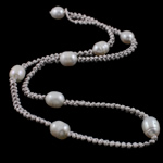 Природное пресноводное жемчужное ожерелье, Пресноводные жемчуги, с Нейлоновый шнурок, Рисообразная, Связанный вручную, однонитевая, белый, 11-13mm, длина:21 дюймовый, продается Strand