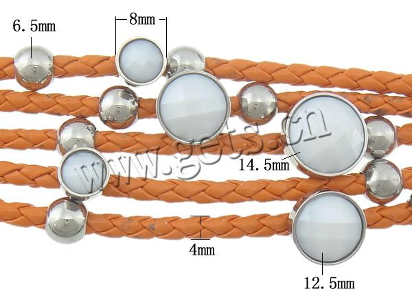 PU Leather Cord Bracelets, with 316 Stainless Steel & Acrylic, plated, different length for choice & 5-strand & faceted, more colors for choice, 14.5x14.5x12mm, 8x8x10mm, 4mm, Sold By Strand