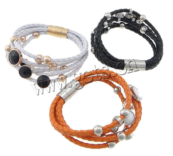 PU Leather Cord Bracelets, with 316 Stainless Steel & Acrylic, plated, different length for choice & 5-strand & faceted, more colors for choice, 14.5x14.5x12mm, 8x8x10mm, 4mm, Sold By Strand