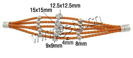 PU Leather Cord Bracelets, with Rhinestone Clay Pave & 316 Stainless Steel, with 52 pcs rhinestone & different length for choice & 5-strand, more colors for choice, 9x9mm, 12.5x12.5mm, 15x15mm, 8mm, 4mm, Sold By Strand