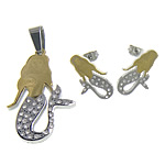 Rhinestone stainless steel Jewelry Set, pendant & earring, Mermaid, with rhinestone  Approx 
