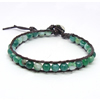 Wrap Bracelets, Agate, with Waxed Cotton Cord, brass clasp, platinum color plated, green, 6mm Approx 7.5 Inch 