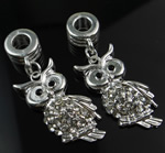 Zinc Alloy European Pendants, Owl, plated, with rhinestone Approx 2.5mm 