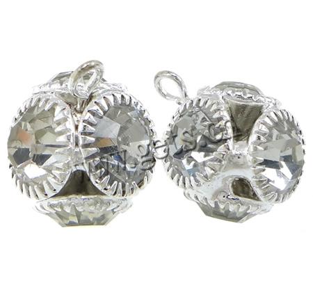 Rhinestone Brass Pendants, Round, plated, with rhinestone, more colors for choice, 7mm, Hole:Approx 2mm, Sold By PC