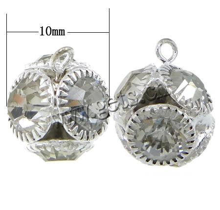 Rhinestone Brass Pendants, Round, plated, with rhinestone, more colors for choice, 10mm, Hole:Approx 2mm, Sold By PC