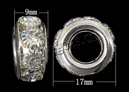 Donut Rhinestone Spacer , Brass, Wheel, plated, with rhinestone, more colors for choice, 9x17mm, Hole:Approx 10mm, Sold By PC
