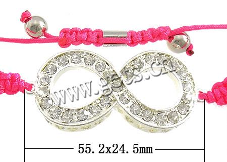 Bracelets de Woven Ball En alliage de zinc, avec corde en nylon, Infini, fait à la main, avec strass, plus de couleurs à choisir, 55.2x24.5x5.2mm, 8mm, Longueur:Environ 7-11 pouce, Vendu par brin