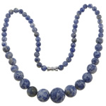 Gemstone Necklaces, Blue Spot, zinc alloy screw clasp, Round, platinum color plated, 6-14mm Approx 17 Inch 