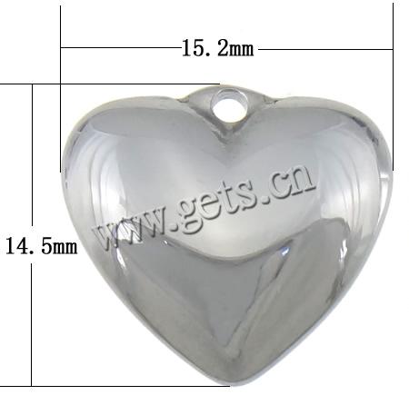 Encantos de etiqueta de acero inoxidable, Corazón, Modificado para requisitos particulares, color original, 15.2x14.5x5mm, agujero:aproximado 1.5mm, Vendido por UD