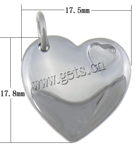 Encantos de etiqueta de acero inoxidable, Corazón, Modificado para requisitos particulares, color original, 17.8x17.5x3.5mm, agujero:aproximado 4.8mm, Vendido por UD