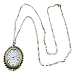 Uhr-Halskette, Zinklegierung, flache Runde, 36.5x51.5x14mm, Länge:ca. 31 ZollInch, verkauft von Strang