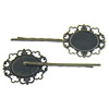 Hair Slide Finding, Iron, with brass setting, Flower, plated cadmium free  
