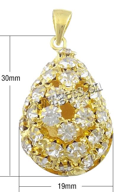 Rhinestone Brass Pendants, Teardrop, plated, with rhinestone & hollow, more colors for choice, 30x19x13mm, Hole:Approx 4mm, Sold By PC