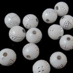 Silber Accent Kunststoff Perlen, rund, Silberdruck & Volltonfarbe, weiß, 10mm, Bohrung:ca. 2.5mm, ca. 950PCs/Tasche, verkauft von Tasche