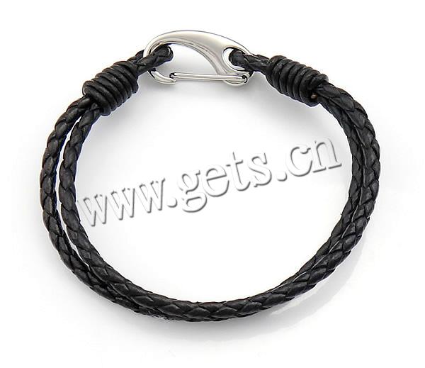 Cowhide Bracelets, 316 stainless steel lobster clasp, different length for choice & 2-strand, black, 3mm,12x26mm, Sold By Strand