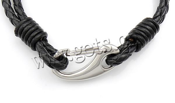 Cowhide Bracelets, 316 stainless steel lobster clasp, different length for choice & 2-strand, black, 3mm,12x26mm, Sold By Strand