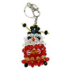 Crystal Key Chain, with Glass Seed Beads & Zinc Alloy, God of Wealth, platinum color plated, kumihimo & handmade & faceted mm   