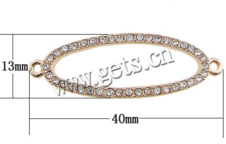 Rhinestone Zinc Alloy Connector, Oval, plated, Customized & with Czech rhinestone & 1/1 loop, more colors for choice, 40x13x2.5mm, Hole:Approx 1.8mm, Sold By PC