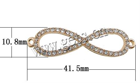 Rhinestone Zinc Alloy Connector, Number 8, plated, Customized & with Czech rhinestone, more colors for choice, 41.5x10.8x2.8mm, Hole:Approx 1.5mm, Sold By PC