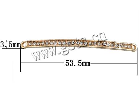 Rheinkiesel Zinklegierung Verbinder, plattiert, Kundenindividuell & mit tschechischem Strass & 1/1-Schleife, keine, 53.5x3.5x2.5mm, Bohrung:ca. 1.5mm, verkauft von PC