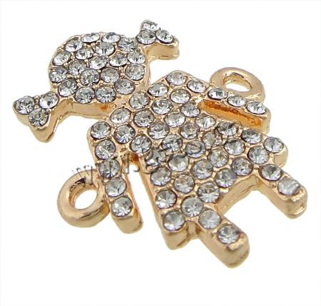 Rhinestone Zinc Alloy Connector, Girl, plated, Customized & with Czech rhinestone & 1/1 loop, more colors for choice, 18x22x3.2mm, Hole:Approx 1.8mm, Sold By PC