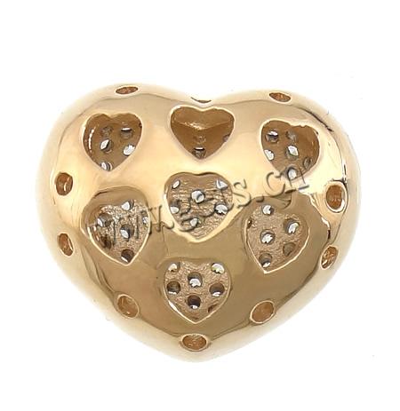 Cubic Zirconia Micro Pave Brass Beads, Heart, plated, micro pave cubic zirconia & hollow, more colors for choice, 14x12.5x9mm, Hole:Approx 1.2x2mm, Sold By PC