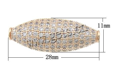 Cubic Zirconia Micro Pave Brass Beads, Oval, plated, micro pave cubic zirconia, more colors for choice, 28x11mm, Hole:Approx 1.5mm, Sold By PC