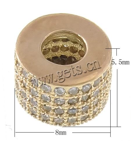 Cubic Zirconia Micro Pave Brass Beads, Tube, plated, micro pave cubic zirconia, more colors for choice, 8x5.5mm, Hole:Approx 3.5mm, Sold By PC