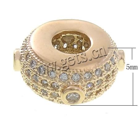 Cubic Zirconia Micro Pave Brass Beads, Rondelle, plated, micro pave cubic zirconia, more colors for choice, 12x5mm, Hole:Approx 4mm, Sold By PC
