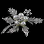 Broche de joyería de la aleación del cinc, aleación de zinc, con Vidrio & diamantes de imitación, Flor, chapado en color de plata, libre de níquel, plomo & cadmio, 62.5x46.5x20mm, Vendido por UD