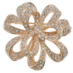 Zinc Alloy Jewelry Brooch, with Glass & Rhinestone, Flower, rose gold color plated, nickel, lead & cadmium free 
