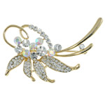 Zinc Alloy Jewelry Brooch, with Rhinestone, Flower, gold color plated, nickel, lead & cadmium free 