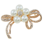 Zinc Alloy Jewelry Brooch, with Glass & Rhinestone, Bowknot, rose gold color plated, nickel, lead & cadmium free 