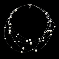 Natural Freshwater Pearl Necklace, with Tiger Tail Wire, iron lobster clasp , white, 5-6mm,7-8mm .7 Inch 