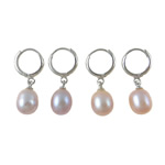 Freshwater Pearl Drop Earring, brass hoop earring, Teardrop, pink, 9-10mm 