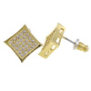 Brass Stud Earring, Rhombus, gold color plated, with cubic zirconia, 13.5mm, 14.5mm, 0.7mm 