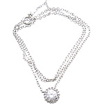 Латунь кубический цирконий ожерелье, Плоская круглая форма, покрытый платиной, Овальный цепь & с кубическим цирконием & граненый 1.5mm, длина:Приблизительно 18 дюймовый, продается Strand