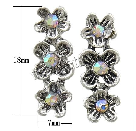Rhinestone Spacer Bar, with Zinc Alloy, Flower, plated, 3-strand & with Mideast rhinestone, more colors for choice, nickel, lead & cadmium free, 7x18mm, Sold By PC