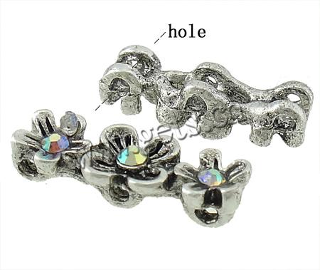 Rhinestone Spacer Bar, with Zinc Alloy, Flower, plated, plating thickness more than 3μm & 3-strand & with Mideast rhinestone, more colors for choice, lead & nickel free, 18x7mm, Sold By PC