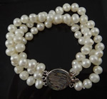 Pulseras de la perla, Perlas cultivadas de agua dulce, latón cierre de caja, 3-aro, más colores para la opción, 6-7mm 20mm, longitud:7.5 Inch, Vendido por Sarta