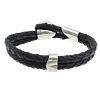Cowhide Bracelets, with Stainless Steel, with rhinestone & , black   10mm Approx 8 Inch 