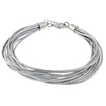 Artificial Fibre Bracelet, with Elastic Thread, brass lobster clasp, with 2.5lnch extender chain, platinum color plated, multi-strand, silver color, 1mm  Approx 8 Inch 