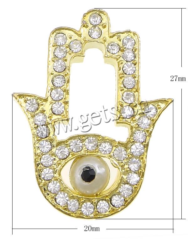 Rhinestone Zinc Alloy Connector, Hamsa, plated, Islamic jewelry & Customized & with rhinestone & 1/1 loop, more colors for choice, 20x27x6mm, Hole:Approx 1.5mm, Sold By PC